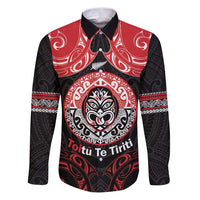 Aotearoa Toitu Te Tiriti Family Matching Puletasi and Hawaiian Shirt Haka Tiki Honour The Treaty LT14 Dad's Shirt - Long Sleeve Black - Polynesian Pride