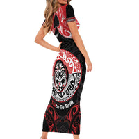 Aotearoa Toitu Te Tiriti Short Sleeve Bodycon Dress Haka Tiki Honour The Treaty LT14 - Polynesian Pride
