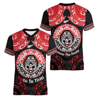 Aotearoa Toitu Te Tiriti Women V-Neck T-Shirt Haka Tiki Honour The Treaty