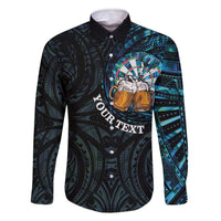 Personalized New Zealand Darts Beer Family Matching Off The Shoulder Long Sleeve Dress and Hawaiian Shirt Paua Shell Aotearoa Maori Tattoo LT14 Dad's Shirt - Long Sleeve Black - Polynesian Pride