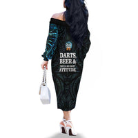 Personalized New Zealand Darts Beer Family Matching Off The Shoulder Long Sleeve Dress and Hawaiian Shirt Paua Shell Aotearoa Maori Tattoo LT14 - Polynesian Pride