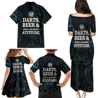 Personalized New Zealand Darts Beer Family Matching Puletasi and Hawaiian Shirt Paua Shell Aotearoa Maori Tattoo LT14 - Polynesian Pride