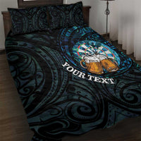 Personalized New Zealand Darts Beer Quilt Bed Set Paua Shell Aotearoa Maori Tattoo LT14 Black - Polynesian Pride