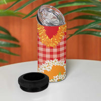 Prince Kuhio Aloha Hawaii 4 in 1 Can Cooler Tumbler Plumeria Ilima Lei Palaka Motifs