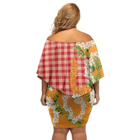 Prince Kuhio Aloha Hawaii Family Matching Off Shoulder Short Dress and Hawaiian Shirt Plumeria Ilima Lei Palaka Motifs LT14 - Polynesian Pride