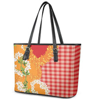 Prince Kuhio Aloha Hawaii Leather Tote Bag Plumeria Ilima Lei Palaka Motifs