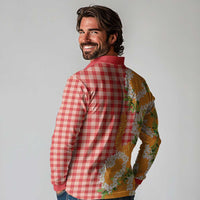 Prince Kuhio Aloha Hawaii Long Sleeve Polo Shirt Plumeria Ilima Lei Palaka Motifs