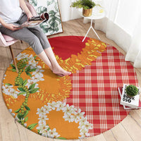 Prince Kuhio Aloha Hawaii Round Carpet Plumeria Ilima Lei Palaka Motifs