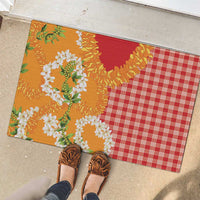 Prince Kuhio Aloha Hawaii Rubber Doormat Plumeria Ilima Lei Palaka Motifs