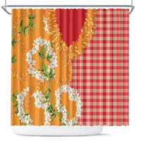 Prince Kuhio Aloha Hawaii Shower Curtain Plumeria Ilima Lei Palaka Motifs