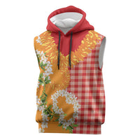 Prince Kuhio Aloha Hawaii Sleeveless Hoodie Plumeria Ilima Lei Palaka Motifs