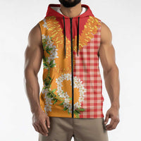 Prince Kuhio Aloha Hawaii Sleeveless Zip Hoodie Plumeria Ilima Lei Palaka Motifs
