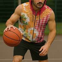 Prince Kuhio Aloha Hawaii Sleeveless Zip Hoodie Plumeria Ilima Lei Palaka Motifs