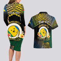 Personalised Malampa Day Couples Matching Long Sleeve Bodycon Dress and Hawaiian Shirt Vanuatu Provinces Polynesian Pattern