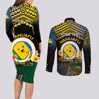 Personalised Malampa Day Couples Matching Long Sleeve Bodycon Dress and Long Sleeve Button Shirt Vanuatu Provinces Polynesian Pattern