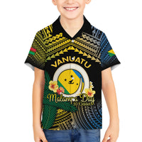 Personalised Malampa Day Family Matching Off The Shoulder Long Sleeve Dress and Hawaiian Shirt Vanuatu Provinces Polynesian Pattern