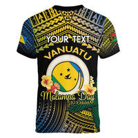 Personalised Malampa Day Women V-Neck T-Shirt Vanuatu Provinces Polynesian Pattern