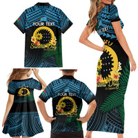 Personalised Sanma Day Family Matching Short Sleeve Bodycon Dress and Hawaiian Shirt Vanuatu Provinces Polynesian Pattern