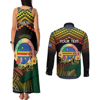 Personalised Tafea Day Couples Matching Tank Maxi Dress and Long Sleeve Button Shirt Vanuatu Provinces Polynesian Pattern