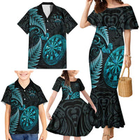 Personalised New Zealand Darts Family Matching Mermaid Dress and Hawaiian Shirt Happiness Is A Tight Threesome Maori Paua Shell LT14 - Polynesian Pride