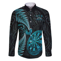 Personalised New Zealand Darts Family Matching Mermaid Dress and Hawaiian Shirt Happiness Is A Tight Threesome Maori Paua Shell LT14 Dad's Shirt - Long Sleeve Turquoise - Polynesian Pride