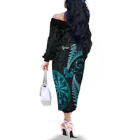 Personalised New Zealand Darts Family Matching Off The Shoulder Long Sleeve Dress and Hawaiian Shirt Happiness Is A Tight Threesome Maori Paua Shell LT14 - Polynesian Pride