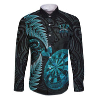 Personalised New Zealand Darts Family Matching Short Sleeve Bodycon Dress and Hawaiian Shirt Happiness Is A Tight Threesome Maori Paua Shell LT14 Dad's Shirt - Long Sleeve Turquoise - Polynesian Pride