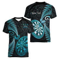 Personalised New Zealand Darts Women V-Neck T-Shirt Happiness Is A Tight Threesome Maori Paua Shell