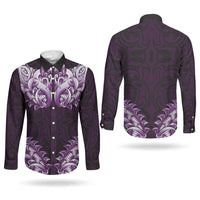 New Zealand Ta Moko Couples Matching Mermaid Dress and Long Sleeve Button Shirt Aotearoa Maori Chest Tattoo Purple