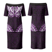 New Zealand Ta Moko Family Matching Puletasi and Hawaiian Shirt Aotearoa Maori Chest Tattoo Purple