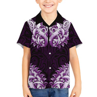 New Zealand Ta Moko Kid Hawaiian Shirt Aotearoa Maori Chest Tattoo Purple LT14 Kid Purple - Polynesian Pride