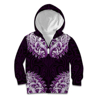 New Zealand Ta Moko Kid Hoodie Aotearoa Maori Chest Tattoo Purple