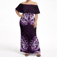 New Zealand Ta Moko Off Shoulder Maxi Dress Aotearoa Maori Chest Tattoo Purple LT14 Women Purple - Polynesian Pride