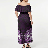 New Zealand Ta Moko Off Shoulder Maxi Dress Aotearoa Maori Chest Tattoo Purple LT14 - Polynesian Pride