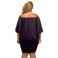New Zealand Ta Moko Off Shoulder Short Dress Aotearoa Maori Chest Tattoo Purple LT14 - Polynesian Pride