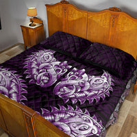 New Zealand Ta Moko Quilt Bed Set Aotearoa Maori Chest Tattoo Purple
