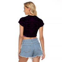 New Zealand Ta Moko Raglan Cropped T Shirt Aotearoa Maori Chest Tattoo Purple