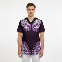 New Zealand Ta Moko Scrub Top Aotearoa Maori Chest Tattoo Purple