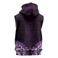 New Zealand Ta Moko Sleeveless Hoodie Aotearoa Maori Chest Tattoo Purple