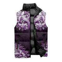 New Zealand Ta Moko Sleeveless Puffer Jacket Aotearoa Maori Chest Tattoo Purple