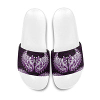 New Zealand Ta Moko Slide Sandals Aotearoa Maori Chest Tattoo Purple