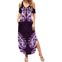 New Zealand Ta Moko Summer Maxi Dress Aotearoa Maori Chest Tattoo Purple LT14 Women Purple - Polynesian Pride