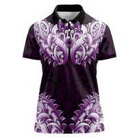 New Zealand Ta Moko Women Polo Shirt Aotearoa Maori Chest Tattoo Purple