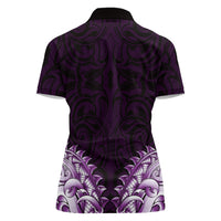 New Zealand Ta Moko Women Polo Shirt Aotearoa Maori Chest Tattoo Purple