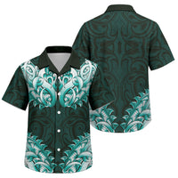 New Zealand Ta Moko Family Matching Off The Shoulder Long Sleeve Dress and Hawaiian Shirt Aotearoa Maori Chest Tattoo Turquoise