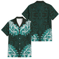 New Zealand Ta Moko Family Matching Off Shoulder Short Dress and Hawaiian Shirt Aotearoa Maori Chest Tattoo Turquoise