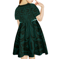 New Zealand Ta Moko Kid Short Sleeve Dress Aotearoa Maori Chest Tattoo Turquoise LT14 - Polynesian Pride