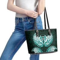 New Zealand Ta Moko Leather Tote Bag Aotearoa Maori Chest Tattoo Turquoise