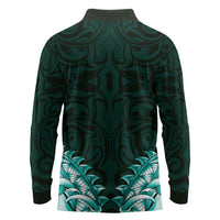 New Zealand Ta Moko Long Sleeve Polo Shirt Aotearoa Maori Chest Tattoo Turquoise