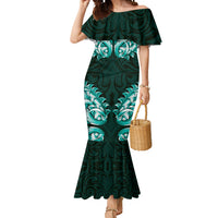 New Zealand Ta Moko Mermaid Dress Aotearoa Maori Chest Tattoo Turquoise LT14 Women Turquoise - Polynesian Pride